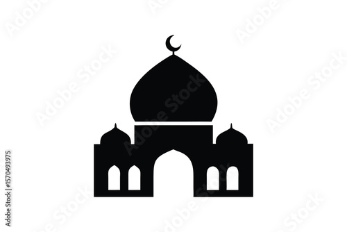 Simple Black Silhouette Icon of a Mosque, Islamic Architecture, Religious Symbol, Spiritual, Peaceful, Minimalist Design, Vector Illustration, Perfect for Websites, Apps, and Presentations, Clean and 