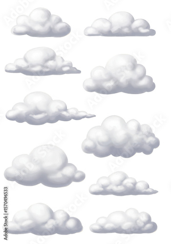 Illustration of White Fluffy Clouds in a Transparent Sky Weather Cartoon