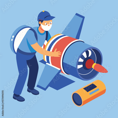 Airplane Engineer Technician Working On Aircraft Job Concept