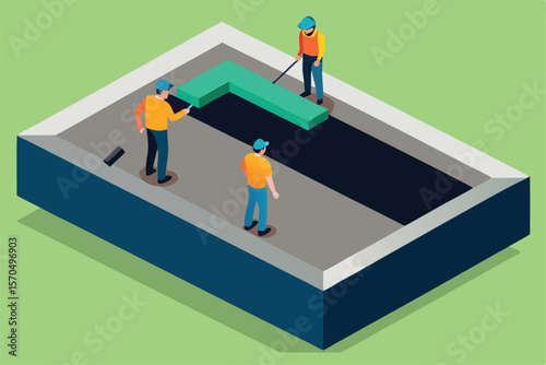 Construction Workers Installing HDPE Geomembrane Sheet