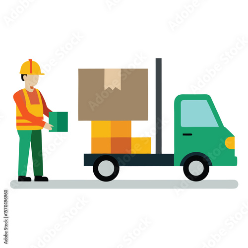 Construction Workers Loading Cement Bags On Delivery Site