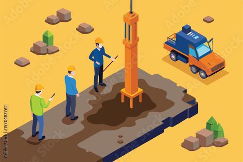 Engineers Inspecting Rotary Drilling Rig Machine In Operation