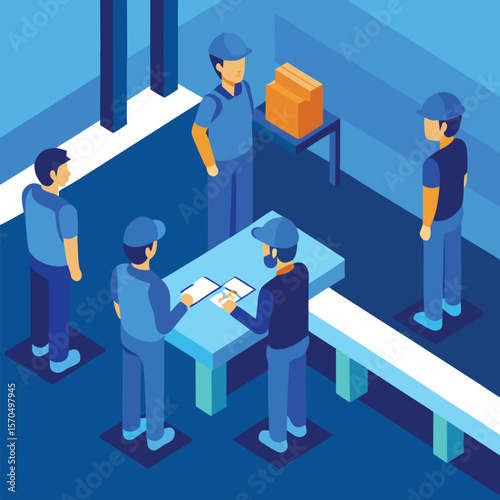 Factory Workers Attending Emergency Briefing At Assembly Line