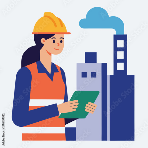 Female Safety Inspector Reviewing Industrial Checklist At Facility