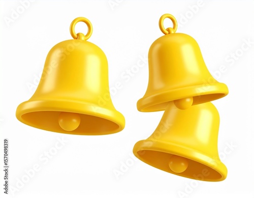 Set of realistic 3D notification bell isolated on white background. Message, 