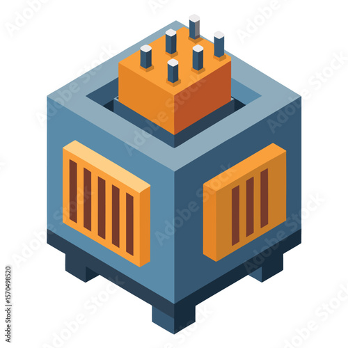 Industrial Power Transformer In Isometric Electric Engineering Style