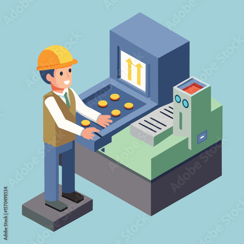 Industrial Programmer Engineer Operating CNC Machine In Workshop