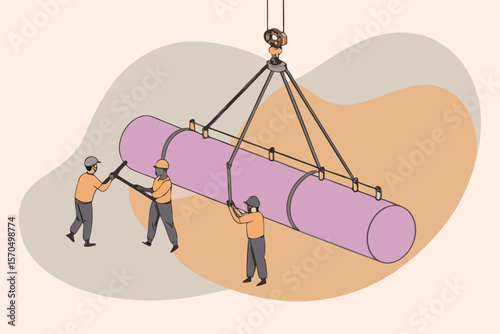 Industrial Workers Coordinating The Lifting Of A Large Heavy Load