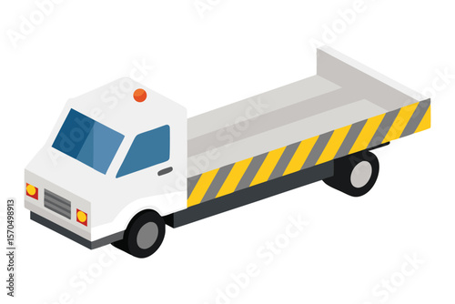 Isometric Illustration Of A White Flatbed Tow Truck In Isometric Style