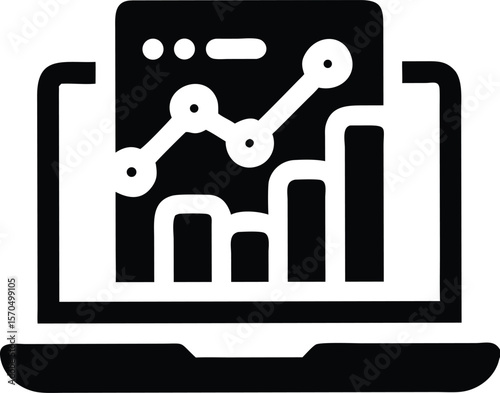 Laptop displaying business growth analysis icon