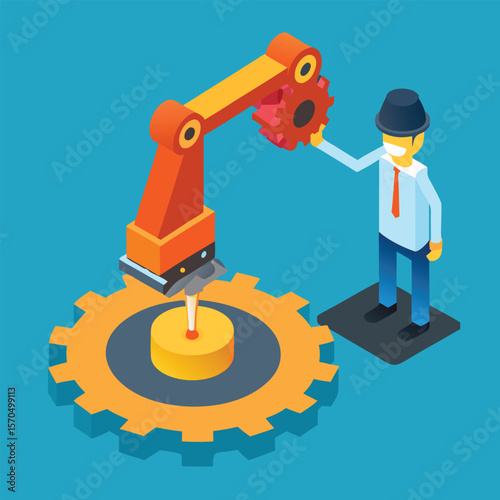 Isometric Isolated Illustration Of An Industrial Robot Arm