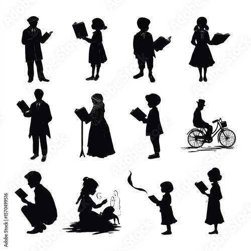 book silhouette set, Black & White silhouette set