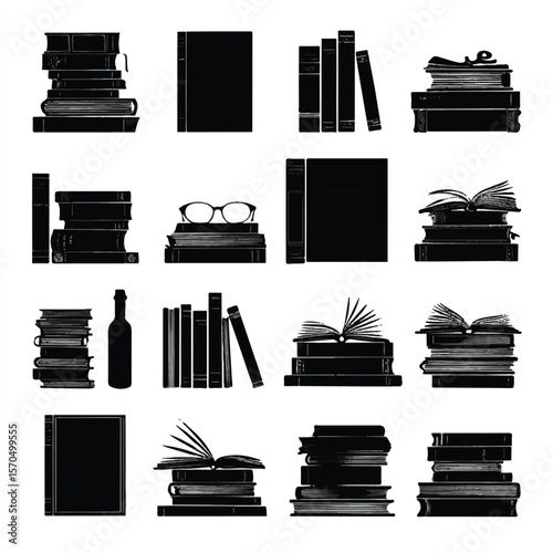 book silhouette set, Black & White silhouette set