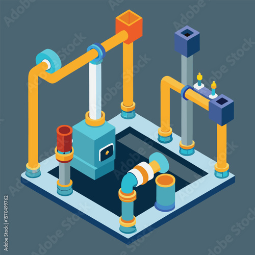 Isometric Steel Water Gas And Oil Pipe Line Cross Section