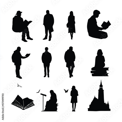 book silhouette set, Black & White silhouette set