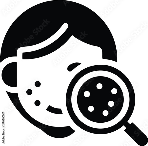 Skin condition examined with magnifying glass icon