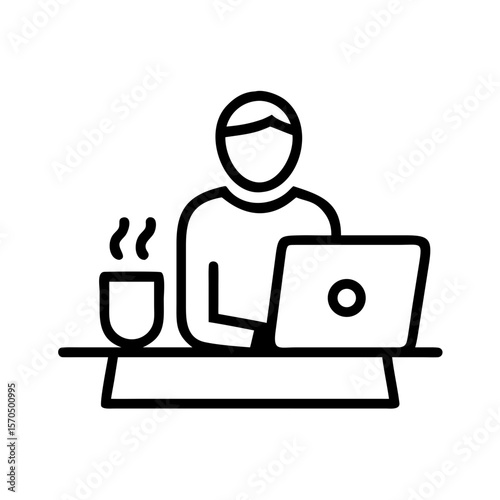 Executive with Laptop and Coffee in Coworking Space Icon