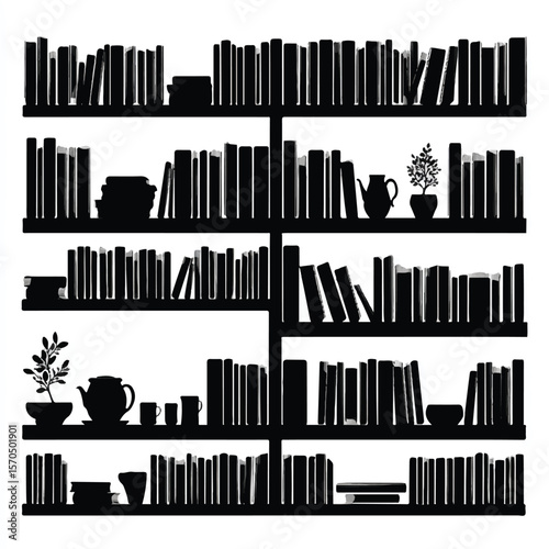 bookshelf silhouette set, Black & White silhouette set