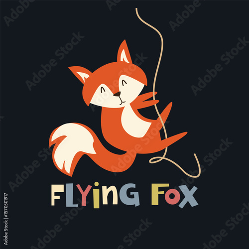 Cute cartoon flying fox vector illustration for textile, clothing, kindergarten background, kids poster decoration, book cover, apparel and others