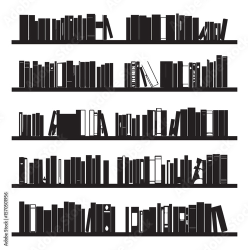 bookshelf silhouette set, Black & White silhouette set