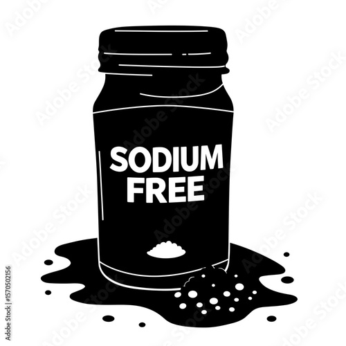 Sodium free jar with spilled contents on white background  