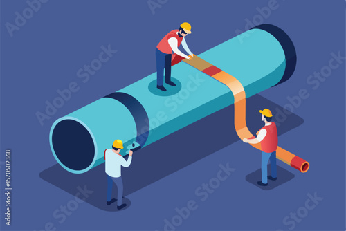 Technicians Welding On Large Underground Pipeline In Construction