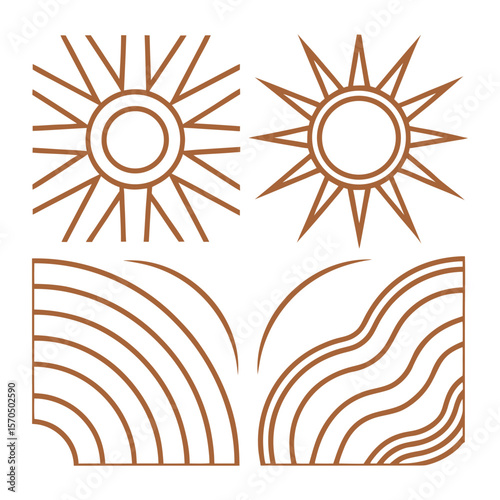 Abstract Boho Shapes Vector Set – Arches, Sunrays, Waves & Blobs in Neutral Warm Tones
