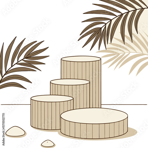 Clean vector illustration of three wooden cylindrical plaques with text space
