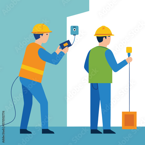 Utility Workers Using Scanner To Detect Hidden Electrical Wires