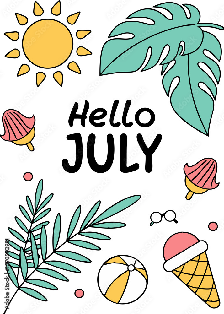 Naklejka premium Minimal editable monthly calendar design for july with color options