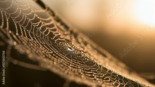Delicate spiderweb glistening with morning dew