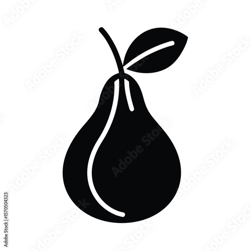 Pear With Stem And Leaf Vector Illustration