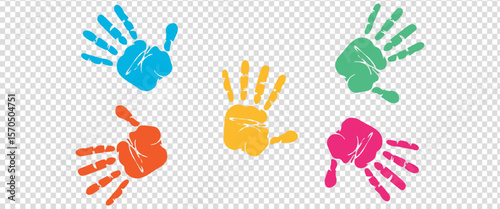 Rainbow hand print isolated on white background. Children's handprint color. Creative hand painted print. Happy childhood design