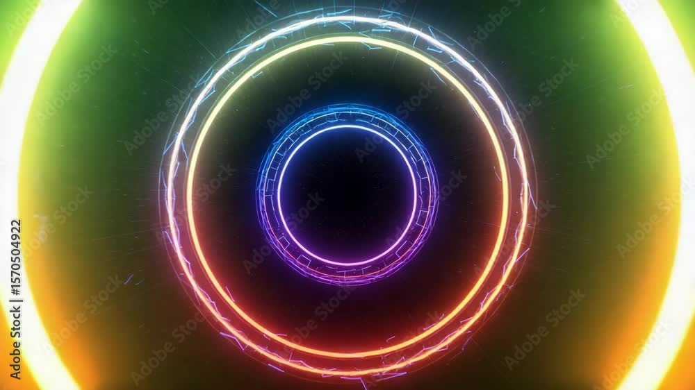 Bright abstract circular pattern with glowing stars in dark green and blue space