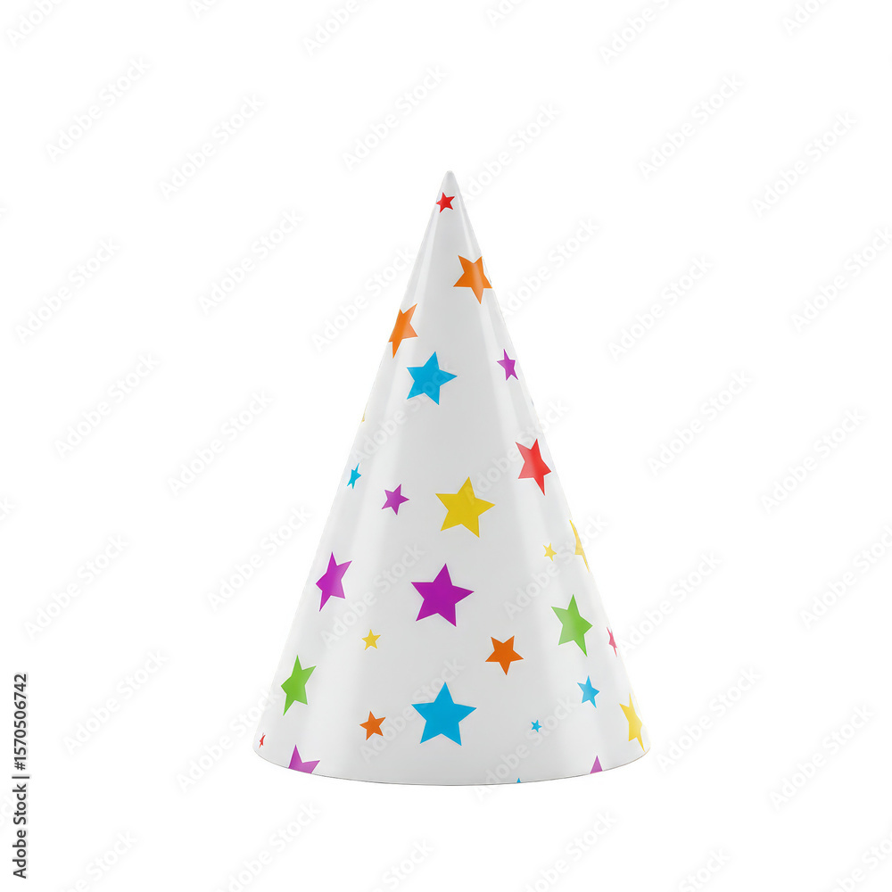 Isolated Festive Party Hat Cone with Stars Celebration Accessory 3D Isolated Festive Party Hat Cone with Stars Celebration Accessory 3D