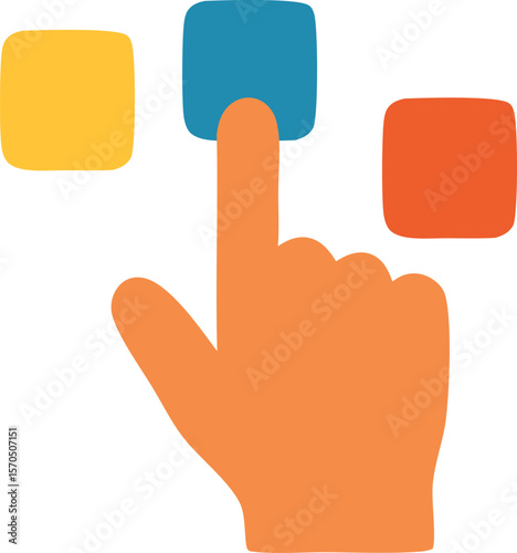 Animated Hand Selecting Blue Square with Yellow and Red Alternatives