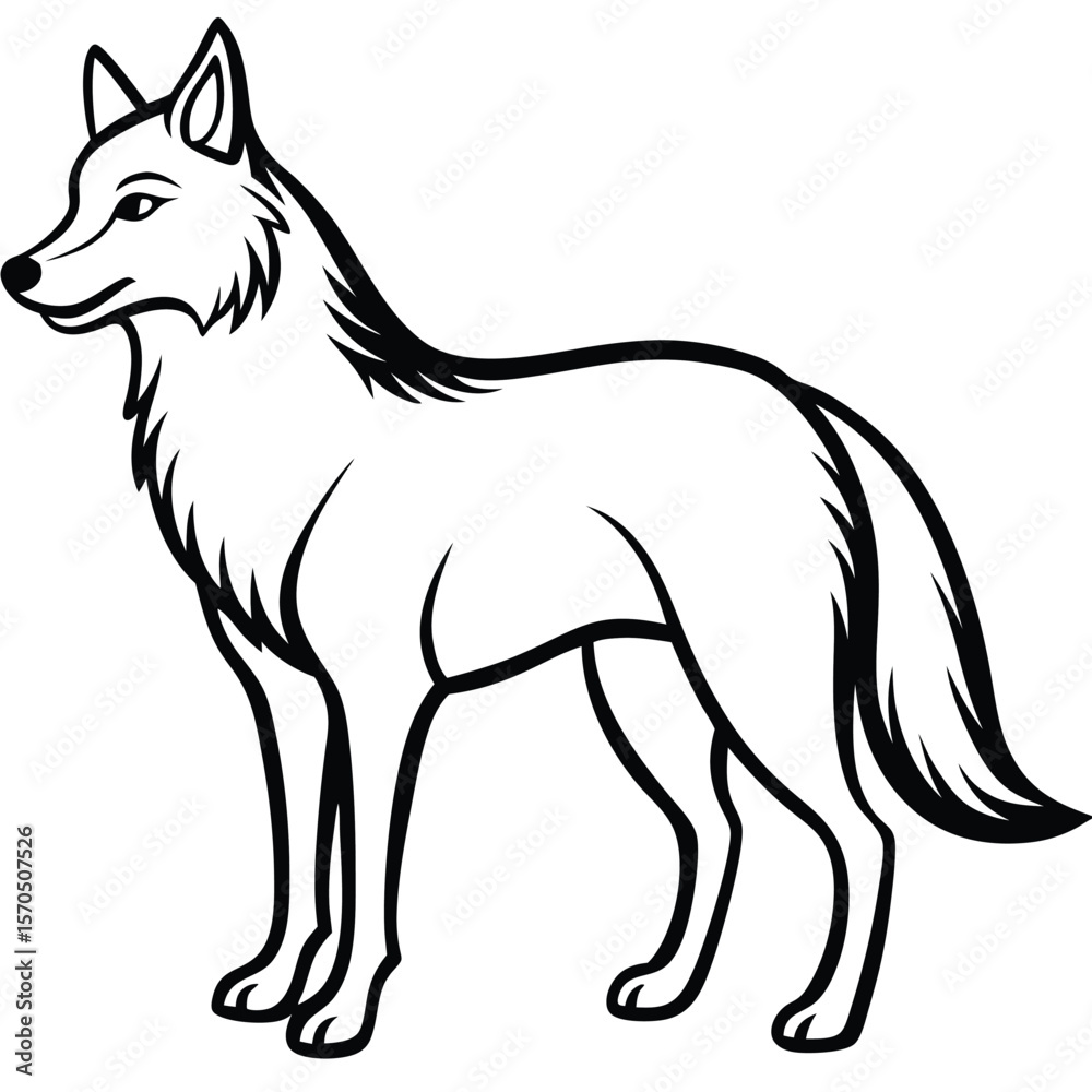 Obraz premium Stylized wolf standing profile view silhouette with sharp features