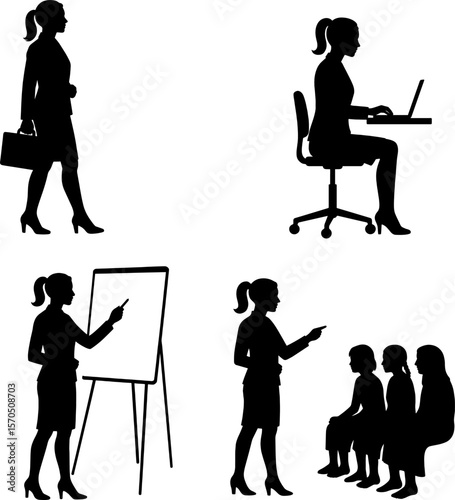 Silhouette of businessman girl with white background 