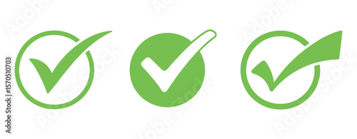 Editable vector icons of green check marks and red crosses, circular and square shapes included

