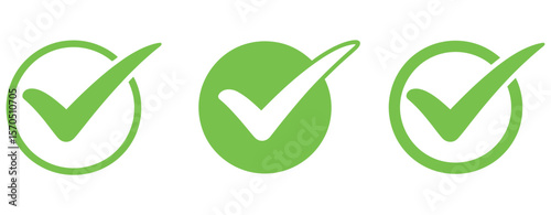 Flat style green check mark and red cross vector set, tick and cancel symbols collection

