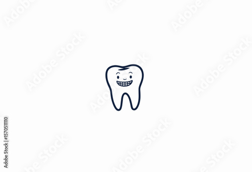 Smiling cartoon tooth character on white background  