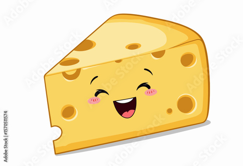 Cute cartoon cheese slice with a smiling face and happy expression  