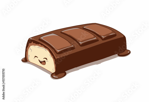 Cartoon chocolate bar with smiling face and creamy filling  