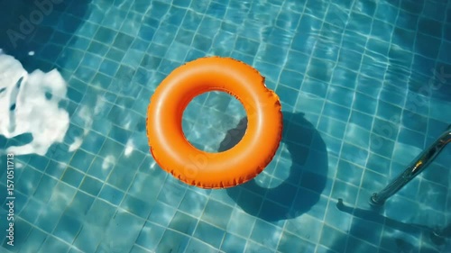 Floating Orange Ring in Swimming Pool with Blue Water