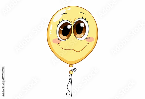 Smiling yellow balloon character with large expressive eyes  