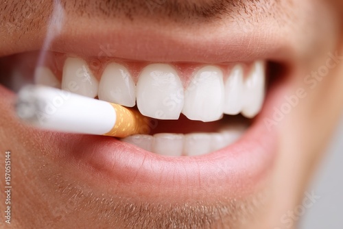 Smoking Teeth and Dental Health. Cigarette Tobacco and Halitosis Risks