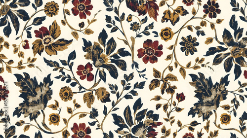 Exquisitely detailed Indonesian batik pattern showcases a timeless marriage of cultural heritage and sophisticated design. Intricate floral vines unfurl symmetrically across a warm cream backdrop