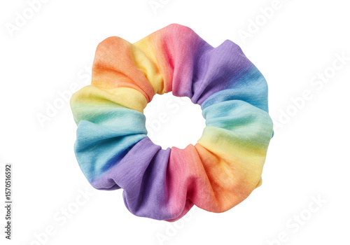 Isolated Rainbow Scrunchie Hair Tie Colorful Elastic Fabric Accessory