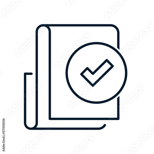 Document and check mark. Vector linear icon isolated on white background.