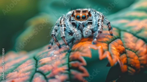 Macro Photography of a Jumping Spider on a Leaf - Footage
